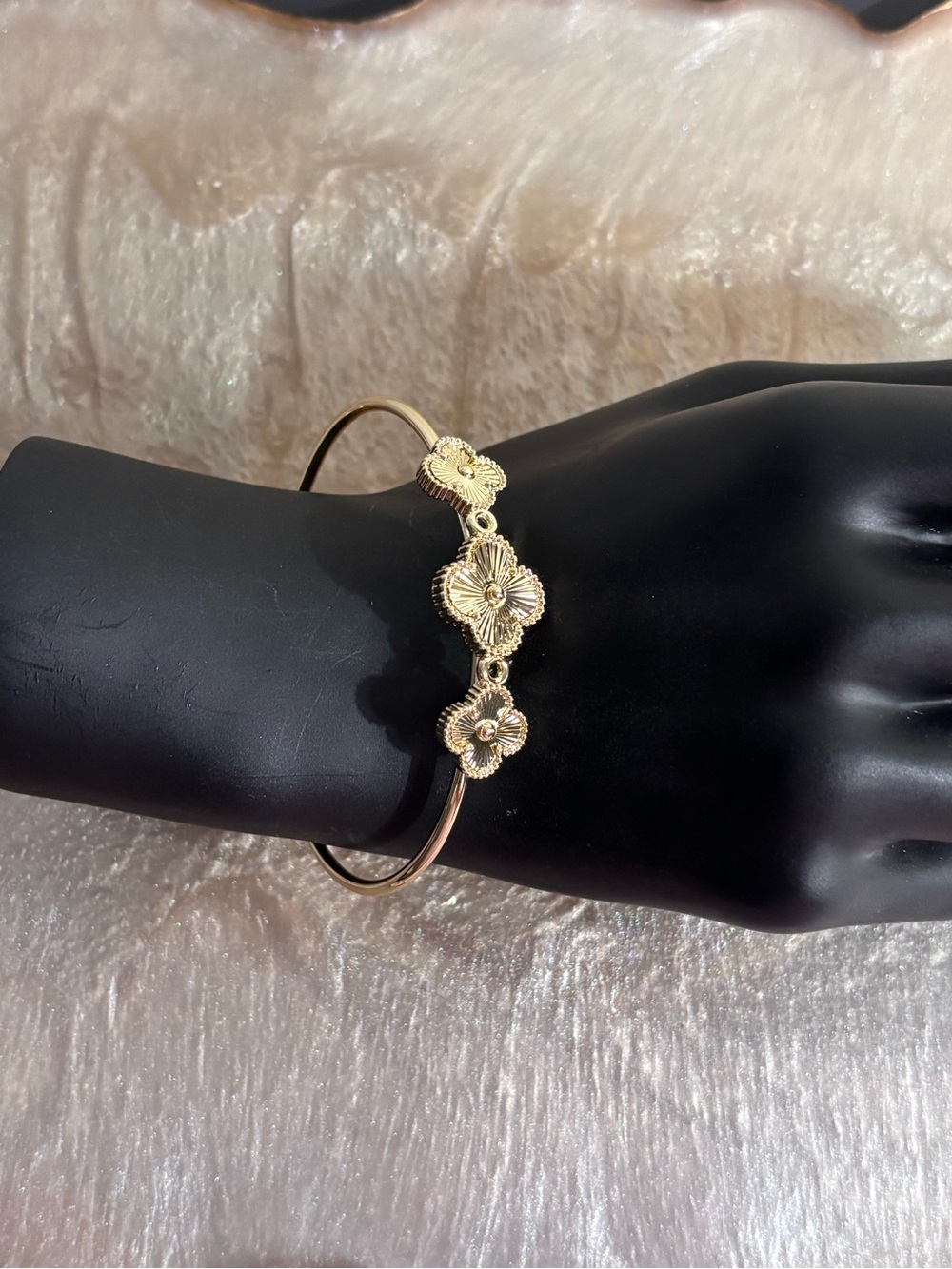 Gold Floral Accent Bangle Adjustable Bracelet
